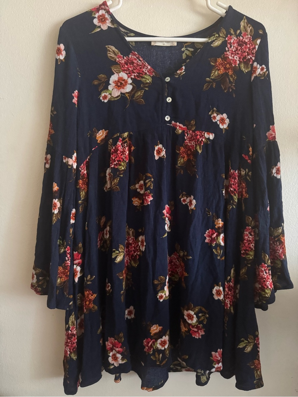 Y2K Navy Floral Button-Front Babydoll Dress or Top